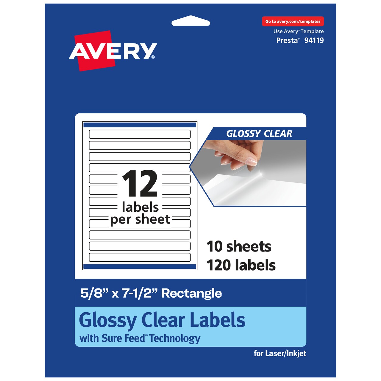 Avery Glossy Clear Rectangle Labels with Sure Feed, 5/8" x 7-1/2"